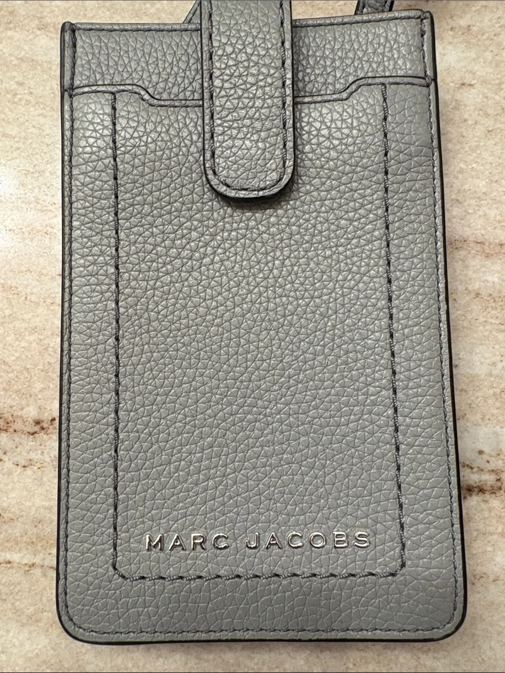 Marc Jacobs Pebbled Gray Leather Card & Phone Sleeve with Snap